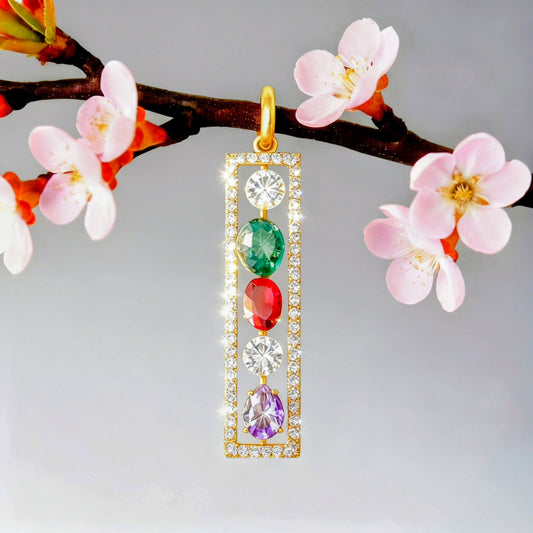 Custom Multi Gemstone Pendant in Rectangular Gold-Plated Bezel