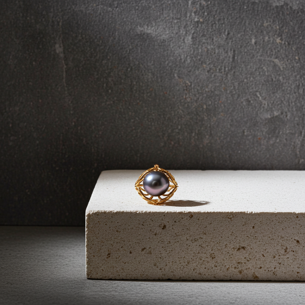 6mm Black Cultured Pearl in Gold-Plated Nest Setting.