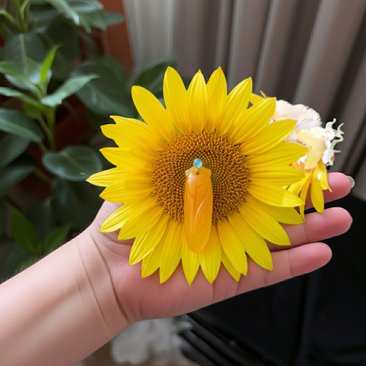 1" Yellow Nephrite Jade Cicada Hand Carved Pendant