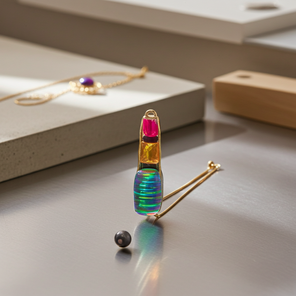 Three Tiered Gemstone Pendant in Gold-Plated Bezel Setting.