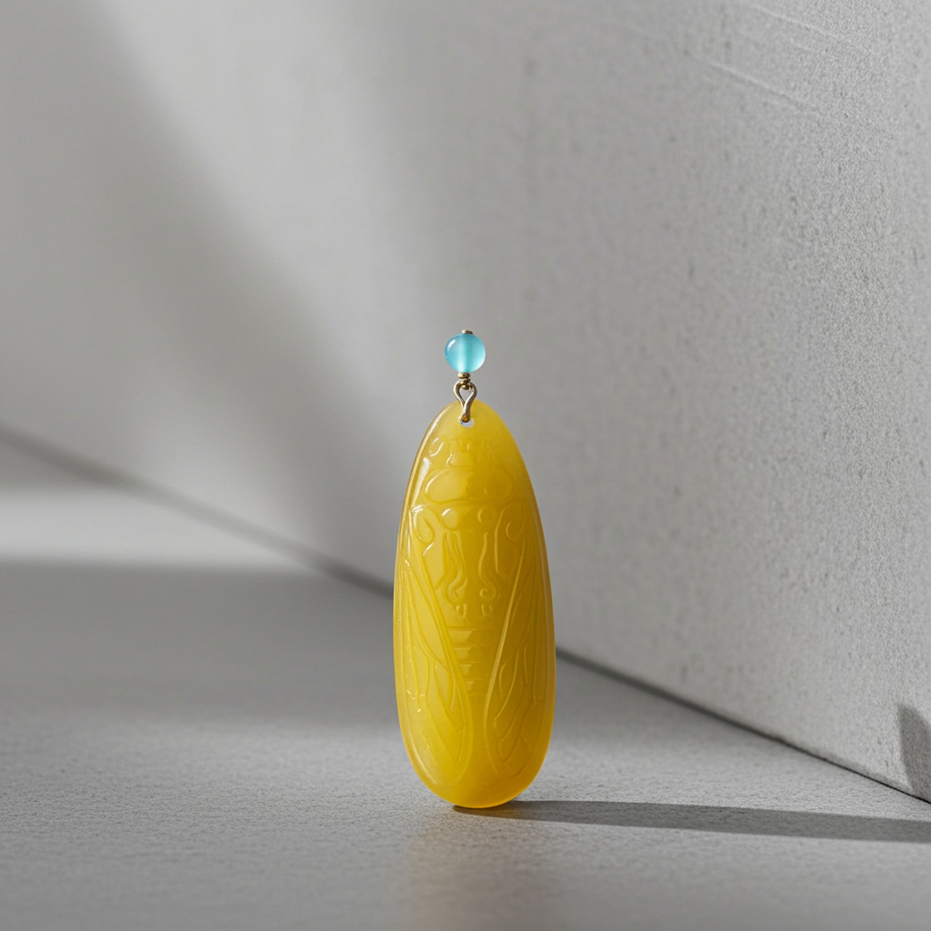 1" Yellow Nephrite Jade Cicada Hand Carved Pendant
