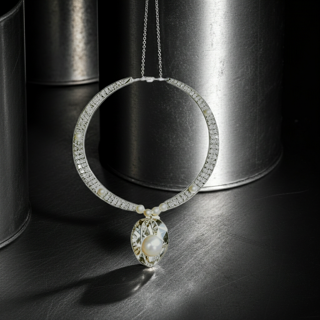 Conch shell and Pearl statement piece with tribal hoop.