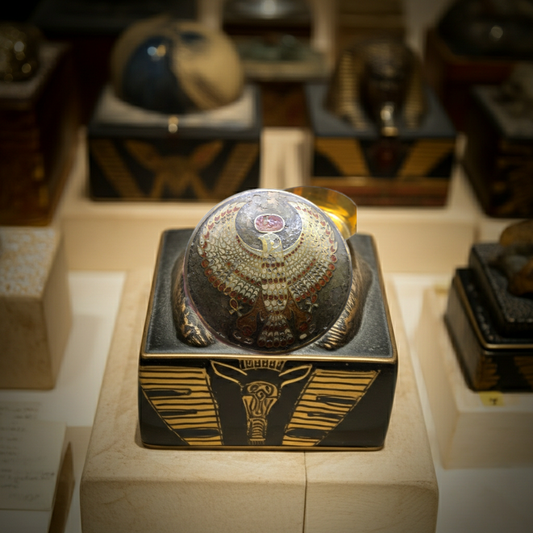 RA Egyptian God Cloisonne lid Circular Metal Trinket Box