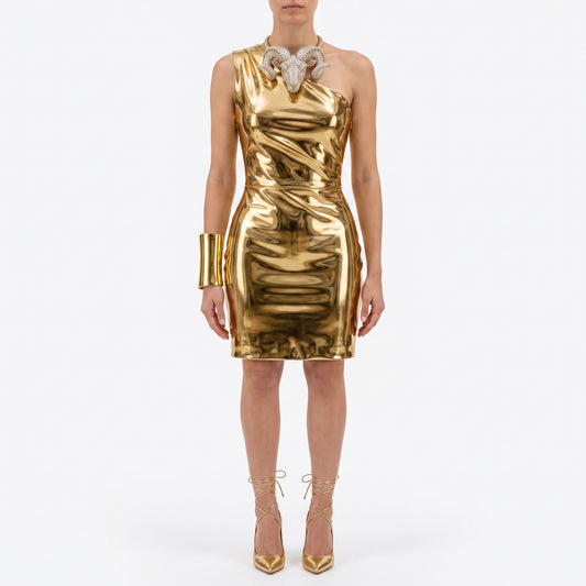 Gold Lame' leather dress and trench