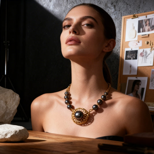 6mm Black Cultured Pearl in Gold-Plated Nest Setting.