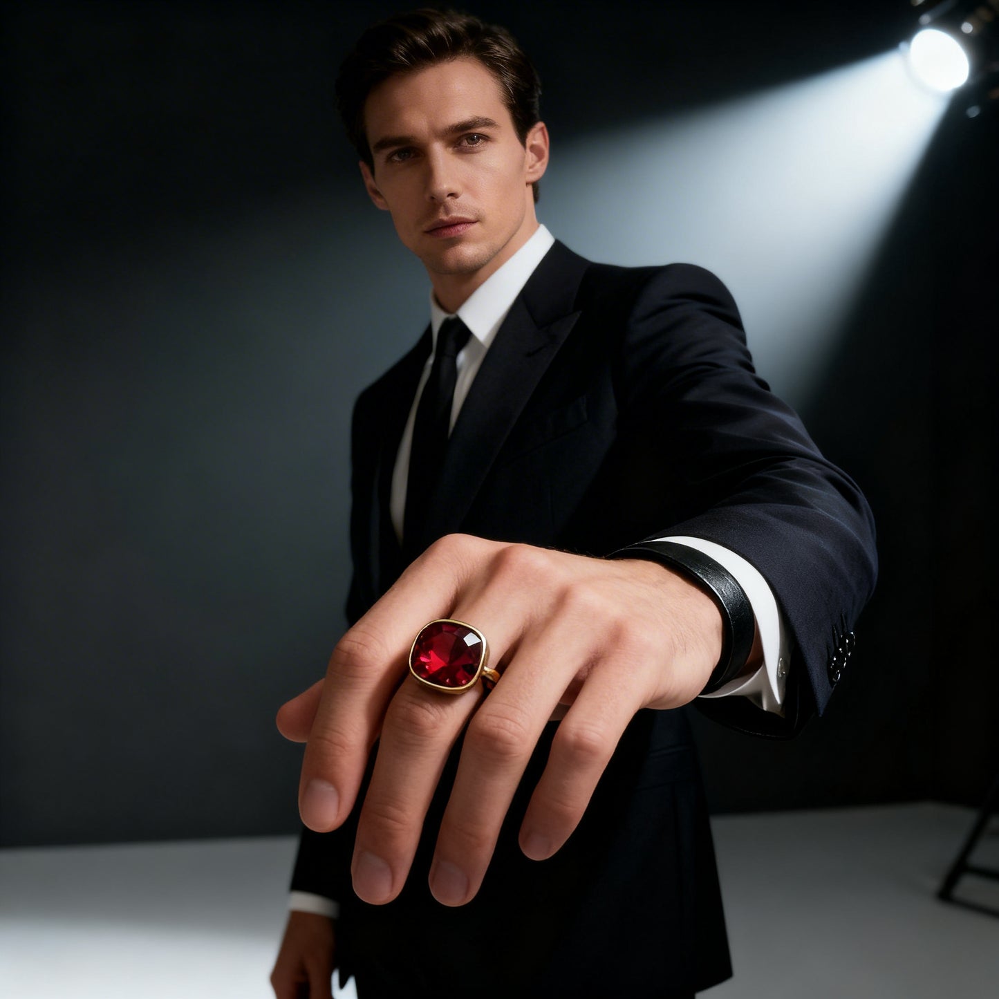 Boutique Gold Square Garnet Gemstone Cocktail Rings Size 8.5