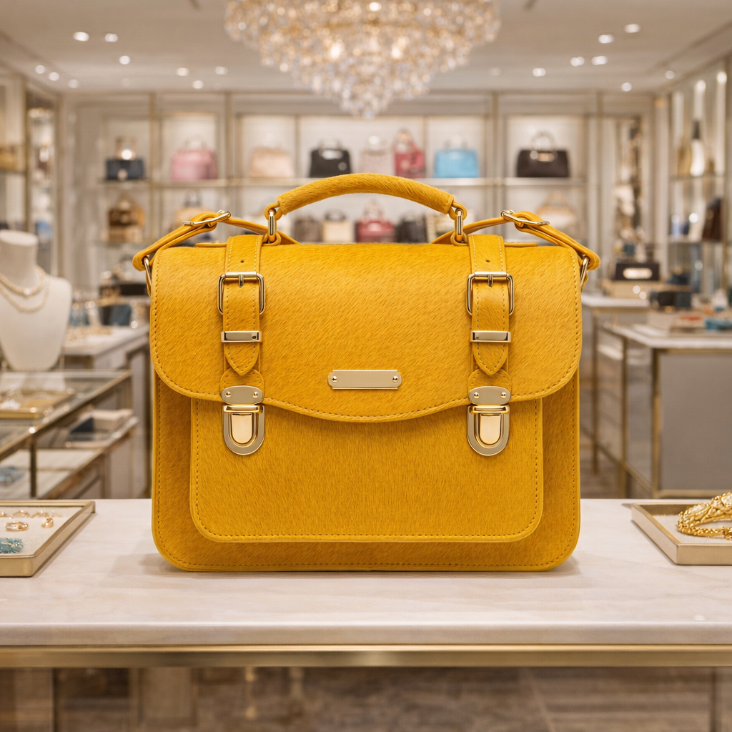 Dyed Gold Cowhide Satchel Bag