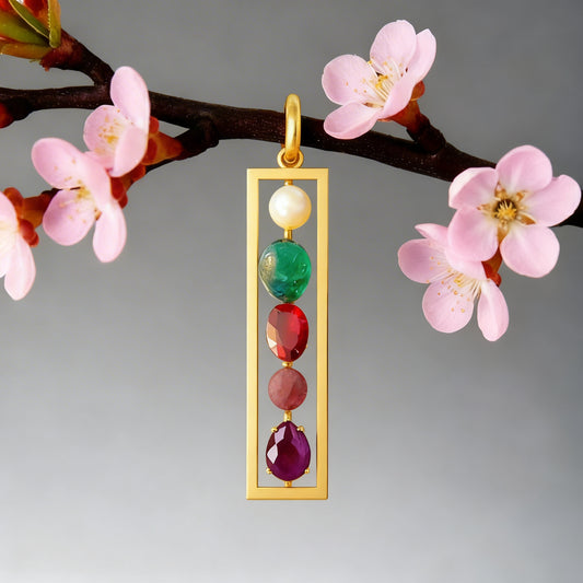 Custom Multi Gemstone Pendant in Rectangular Gold-Plated Bezel