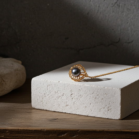 6mm Black Cultured Pearl in Gold-Plated Nest Setting.