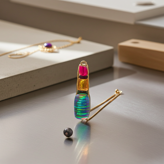 Three Tiered Gemstone Pendant in Gold-Plated Bezel Setting.