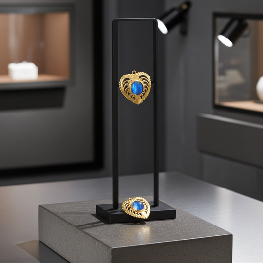 5 Carat Cabachon Sapphire in Gold-plated Filligree Heart Shaped Bezel Pendant.