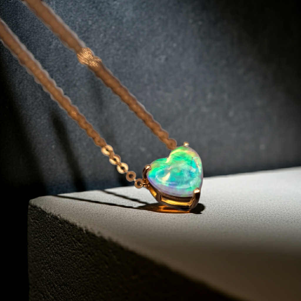 AAA+ Grade Australian Opal Fire Gemstone, 15 To 20 Mm, Opal Heart in Custom Gold-Plated Bezel