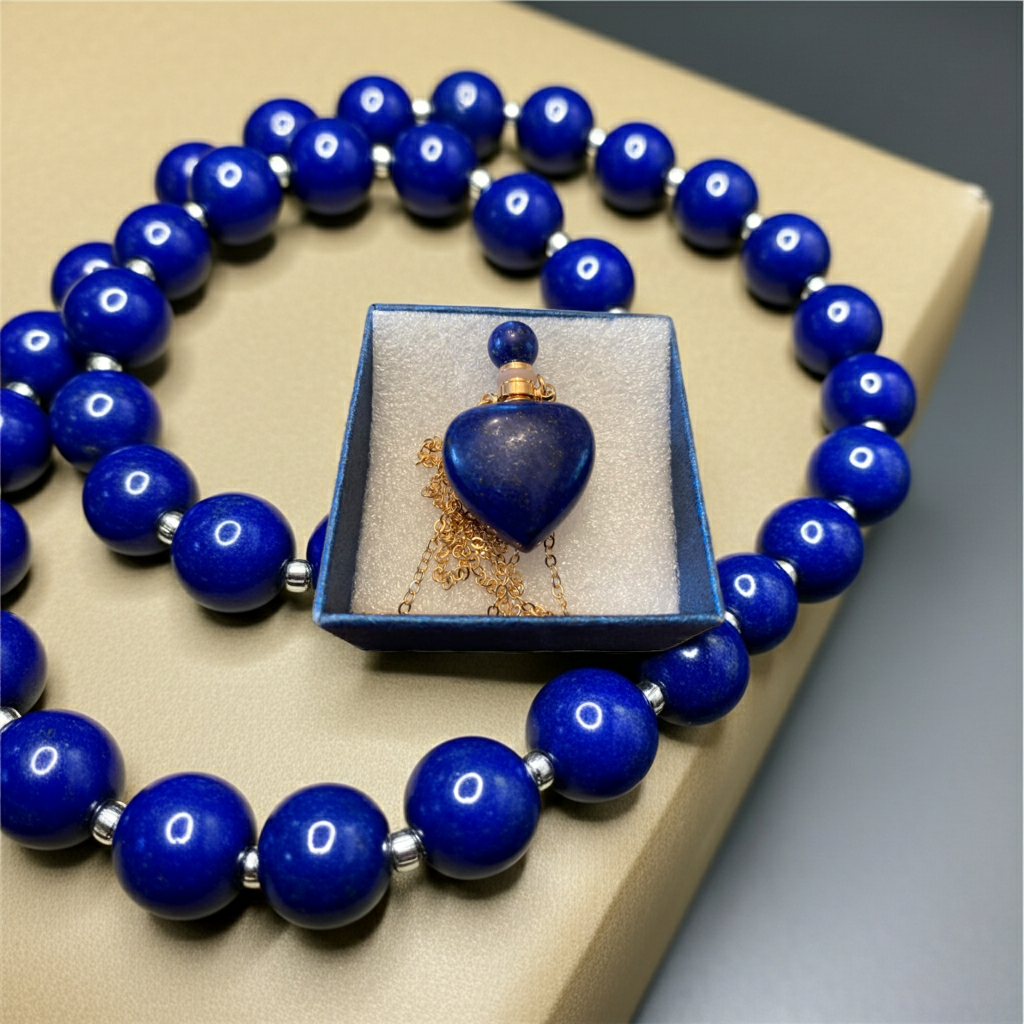 Heart shaped 2" Lapis Lazuli Perfume Bottle Necklace