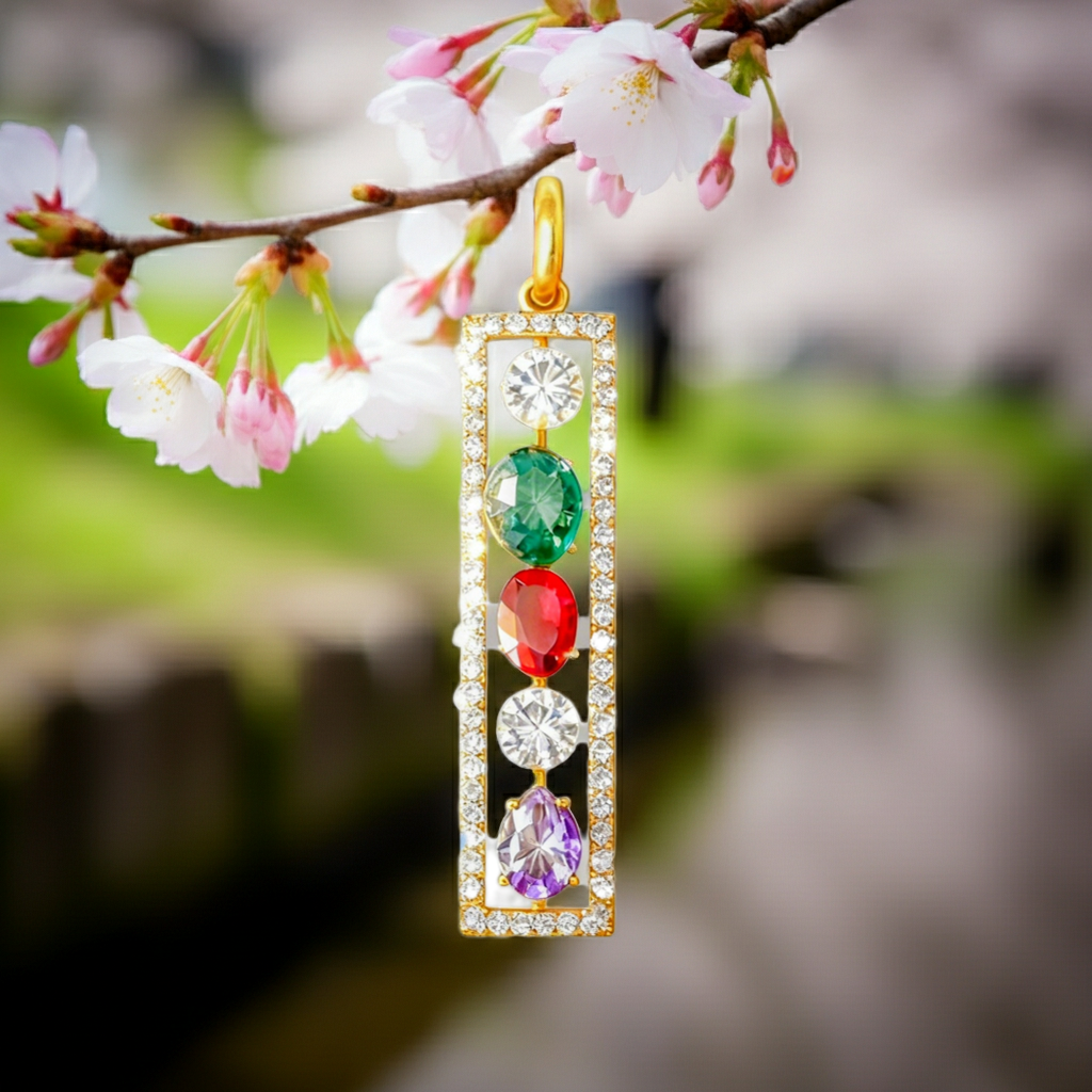 Custom Multi Gemstone Pendant in Rectangular Gold-Plated Bezel