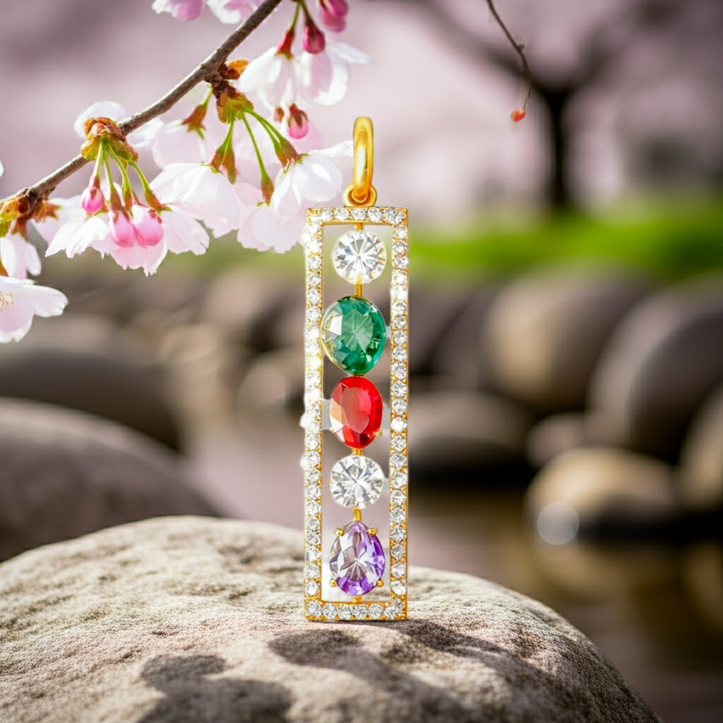Custom Multi Gemstone Pendant in Rectangular Gold-Plated Bezel