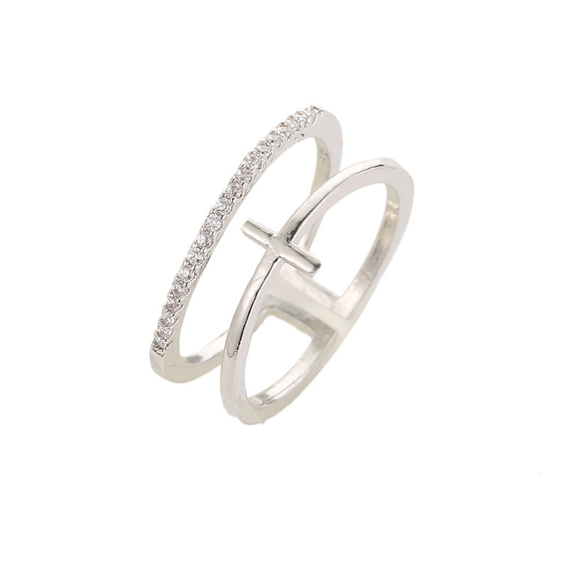 Rose Gold Cross Inlay Adjustable Ring - Trendy Design