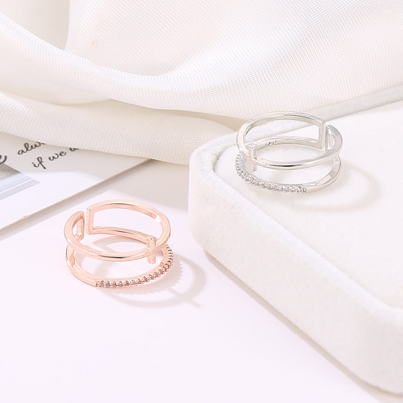 Rose Gold Cross Inlay Adjustable Ring - Trendy Design