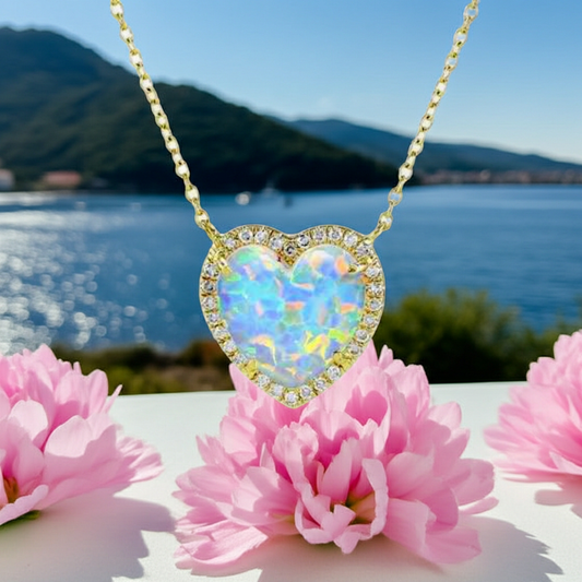 AAA+ Grade Australian Opal Fire Gemstone, 15 To 20 Mm, Opal Heart in Custom Gold-Plated Bezel