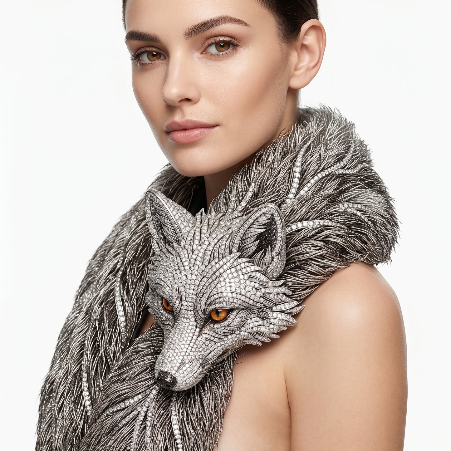 Silver fox stole with gemstone head