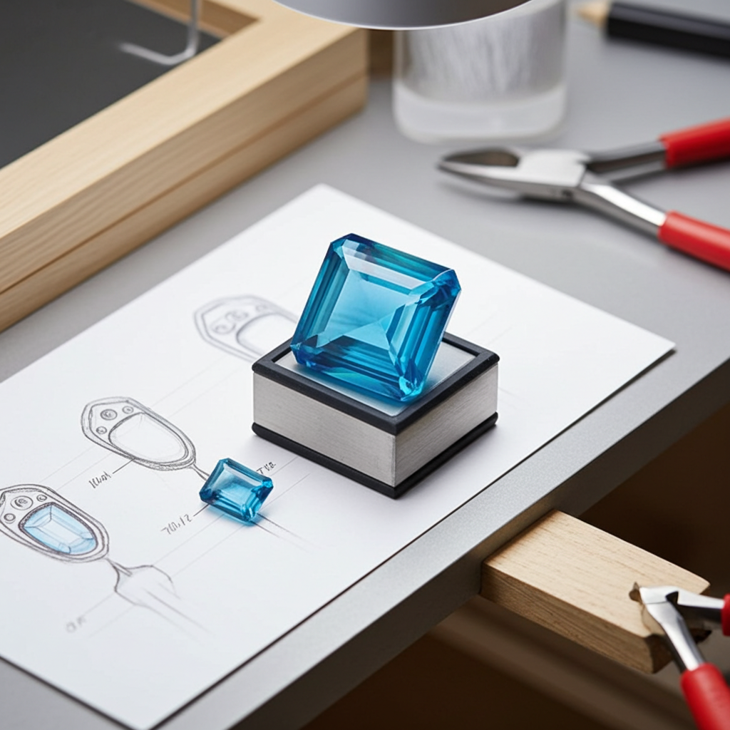 Customize your own with Raw Nano Gemstones including 3 Carat Emerald Cut Moissanite & a 10 Carat Square cut  Faceted Blue Topaz