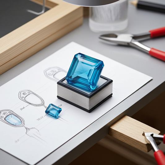 Customize your own with Raw Nano Gemstones including 3 Carat Emerald Cut Moissanite & a 10 Carat Square cut  Faceted Blue Topaz