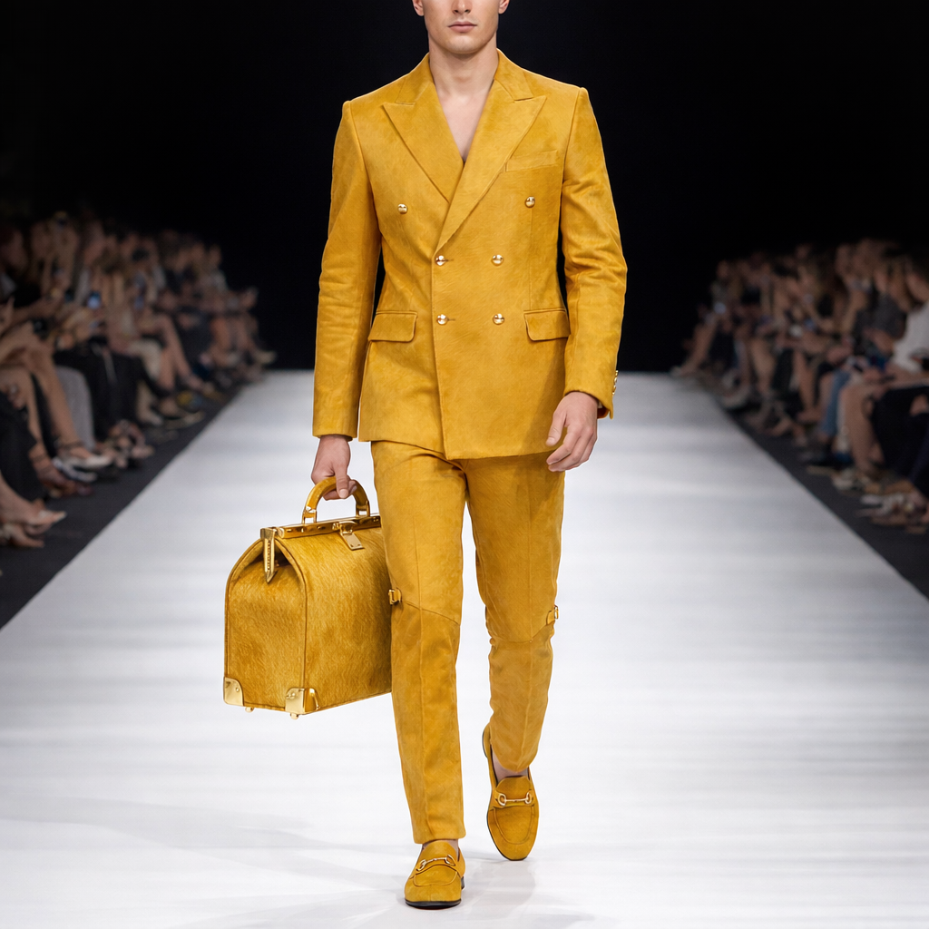 Men's dyed gold cowhide suit