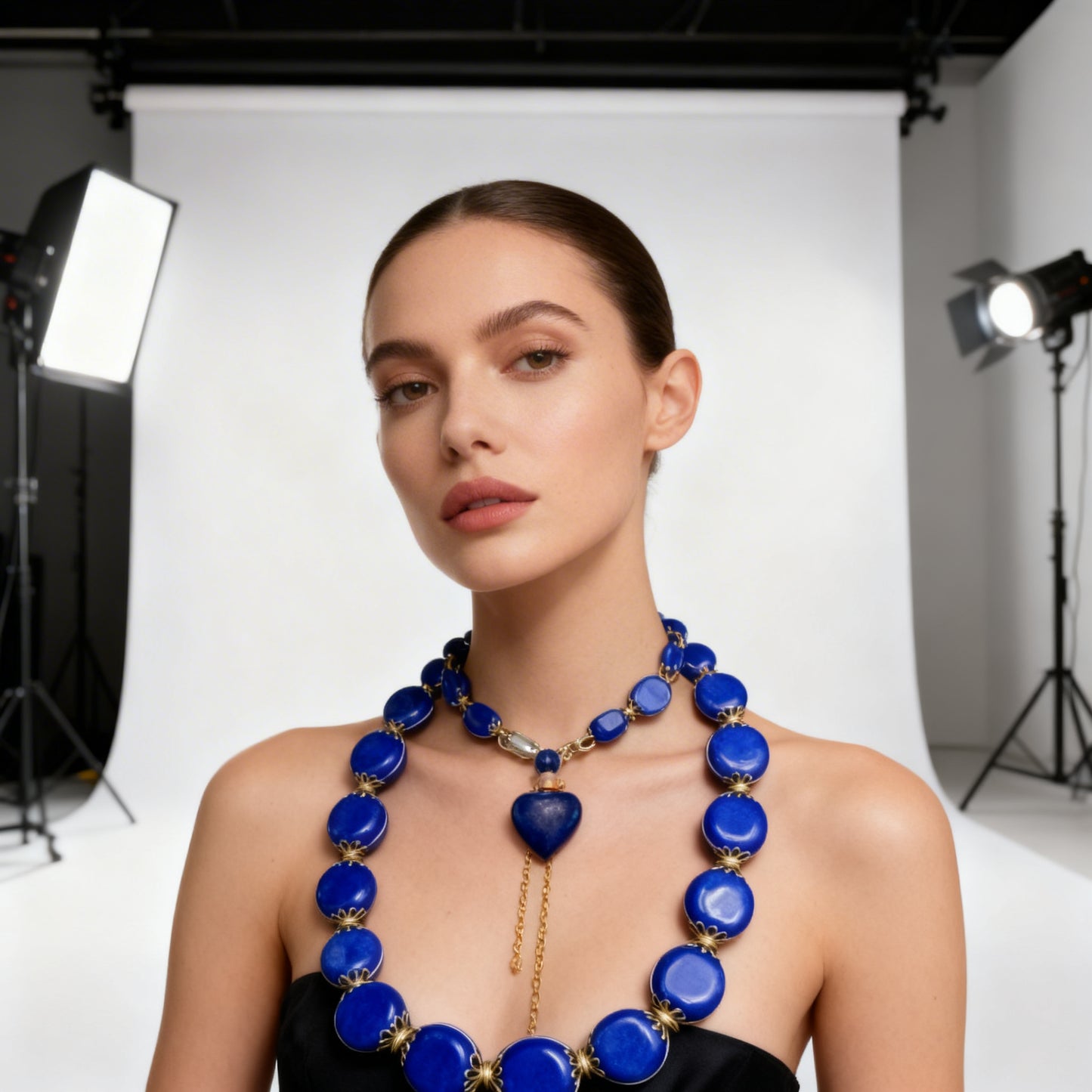 Heart shaped 2" Lapis Lazuli Perfume Bottle Necklace