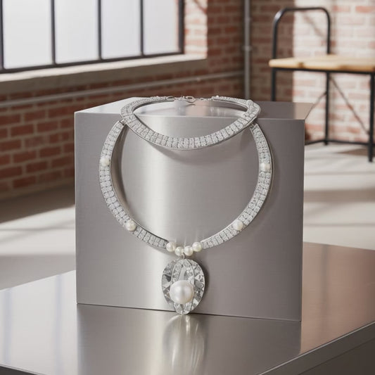 Conch shell and Pearl statement piece with tribal hoop.