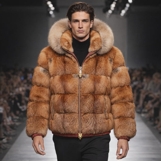 Up-cycled Men's Fox Fur Bomber Jacket