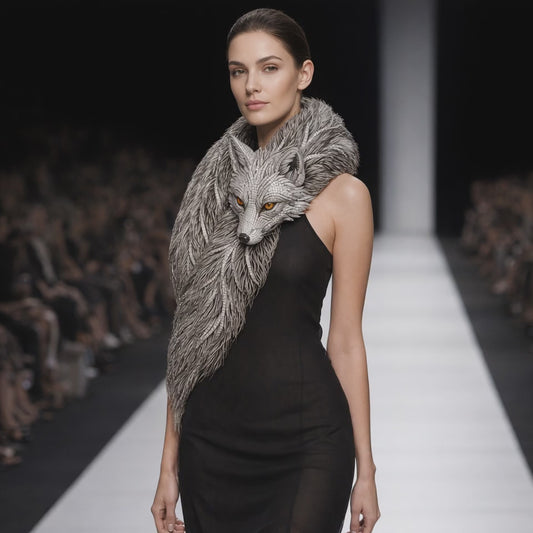 Silver fox stole with gemstone head