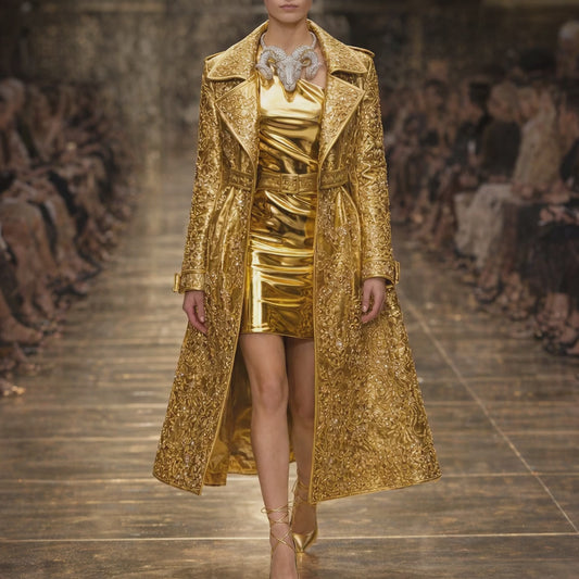 Gold Lame' leather dress and trench