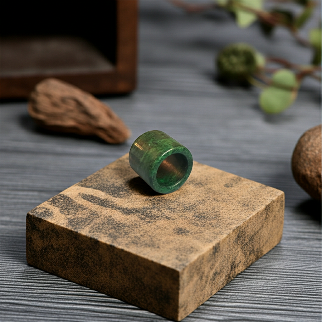 RARE 60 GRAM Handcrafted & Hand Carved Vintage Antique Chinese Genuine Natural Heitan Green Jade X-Large Thumb Ring Statement Ring.