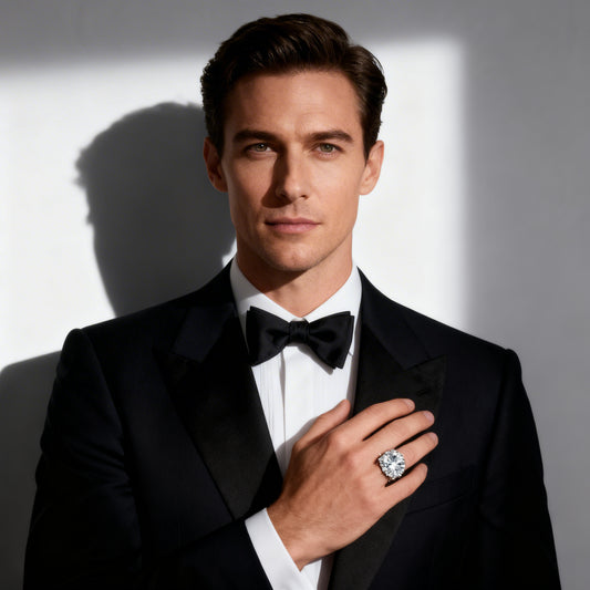 10 Carat size 9 Brilliant Round Cut Men's Moissanite Ring in Sterling Silver Setting