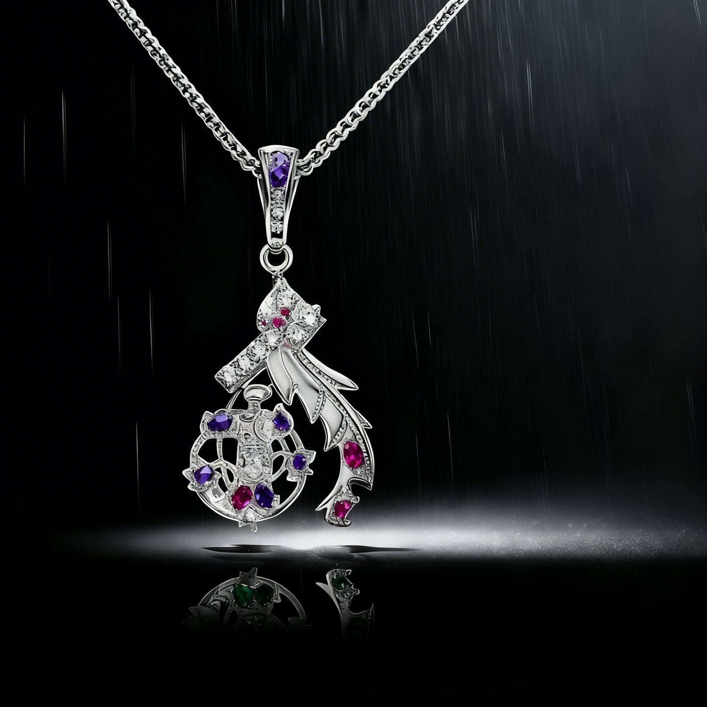 1" Pave Moissanite Floral Starburst Pendant in Sterling Silver