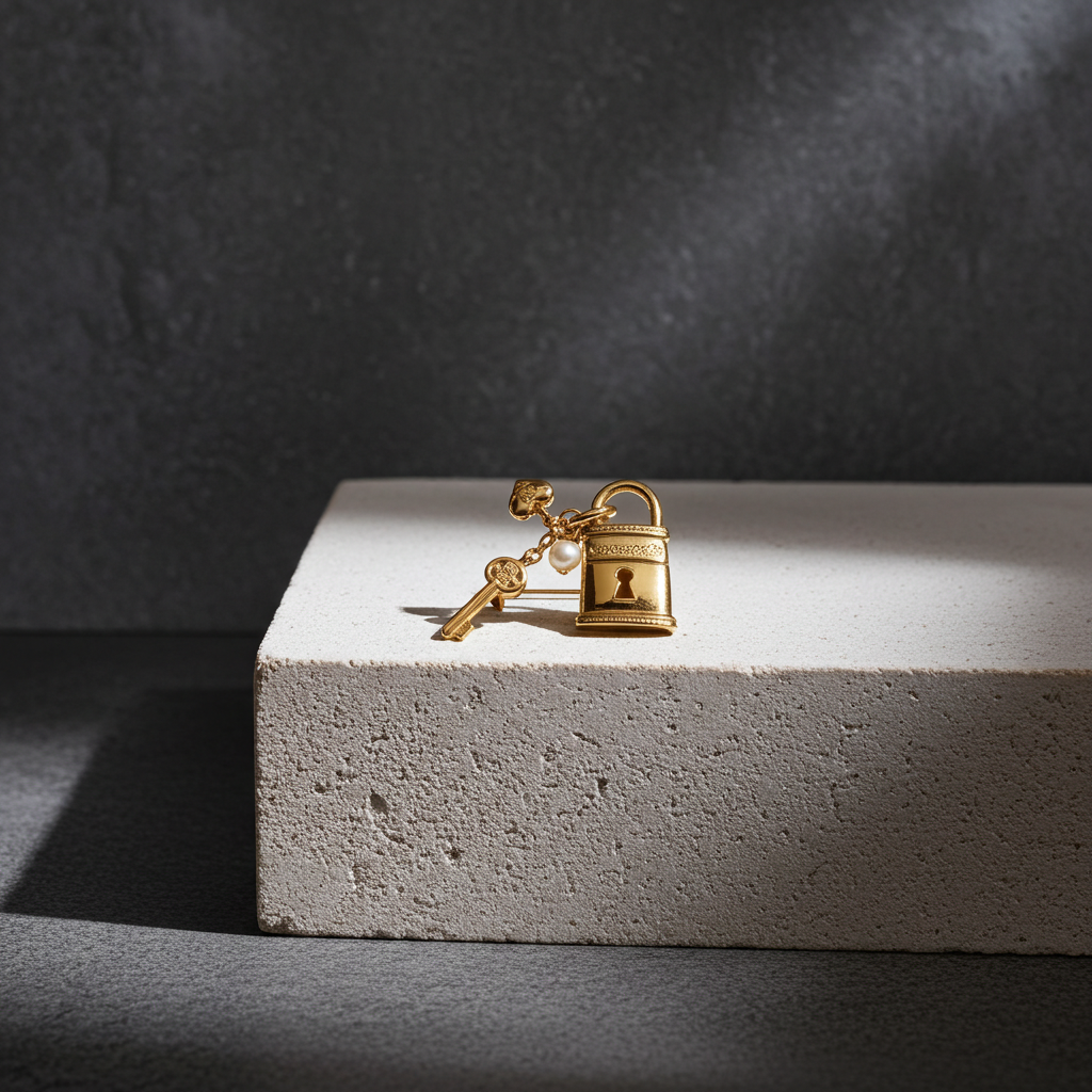 Vintage Givenchy lock and key brooch pin.