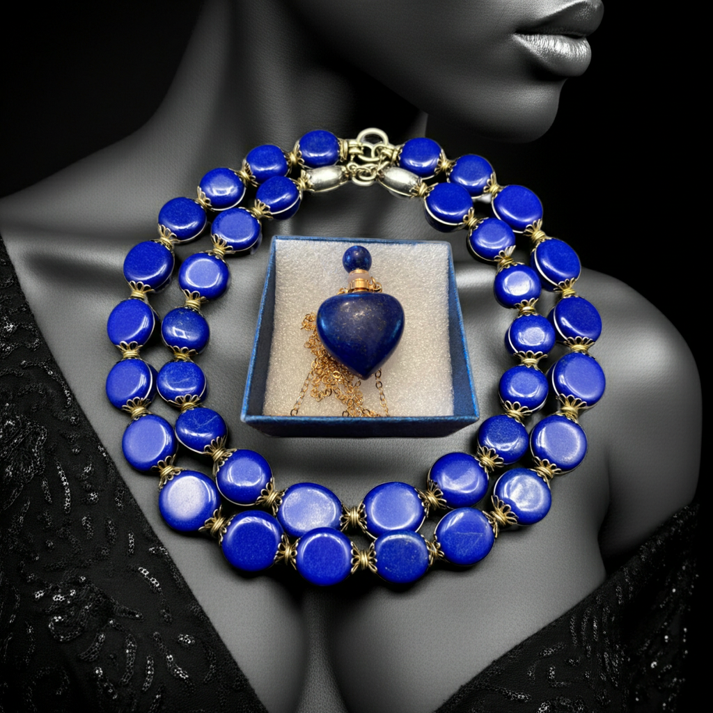 Heart shaped 2" Lapis Lazuli Perfume Bottle Necklace