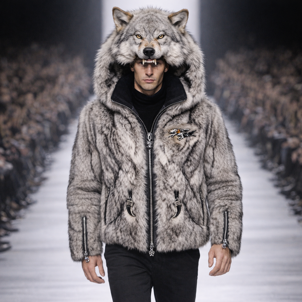 Arctic Wolf Men's Fur  Statement Jacket
