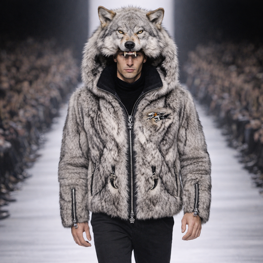 Arctic Wolf Men's Fur  Statement Jacket