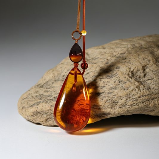 Baltic amber necklace, genuine stone, gold plated