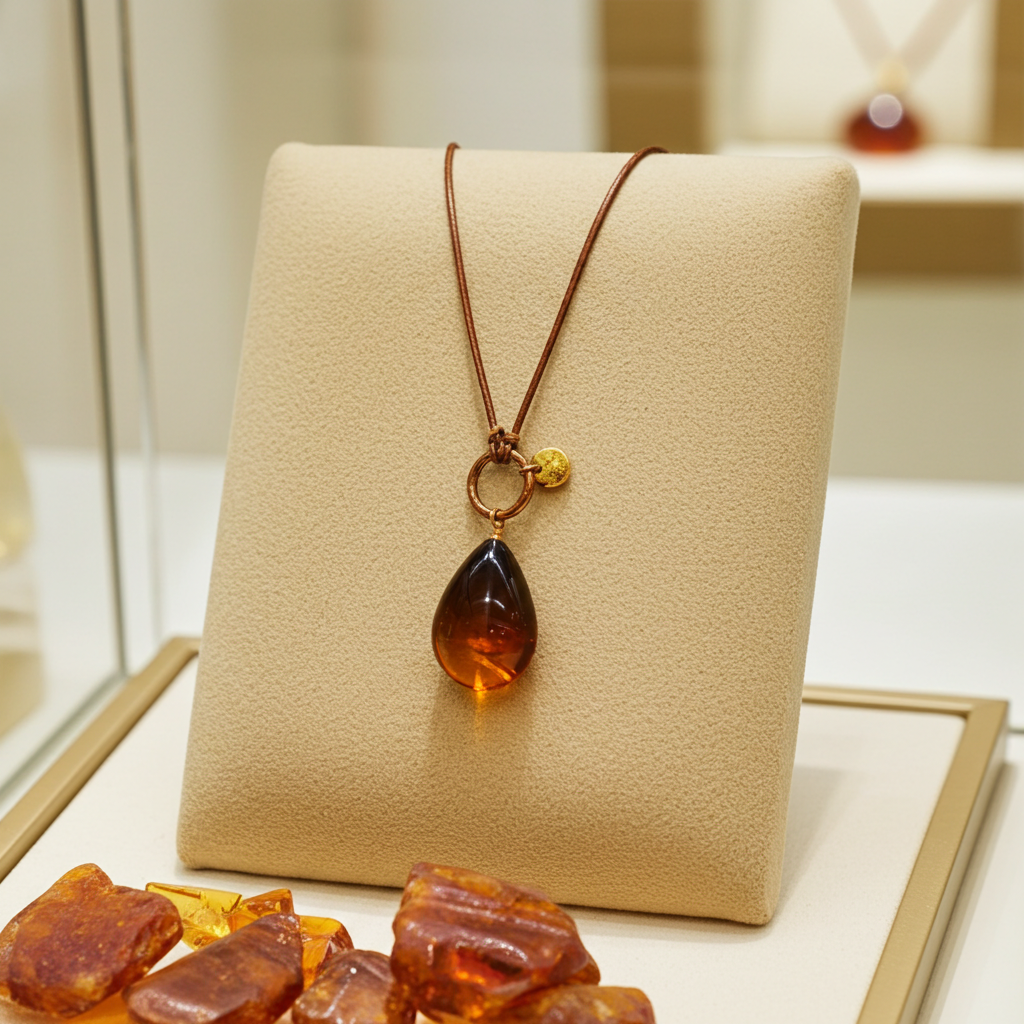 Baltic amber necklace, genuine stone, gold plated