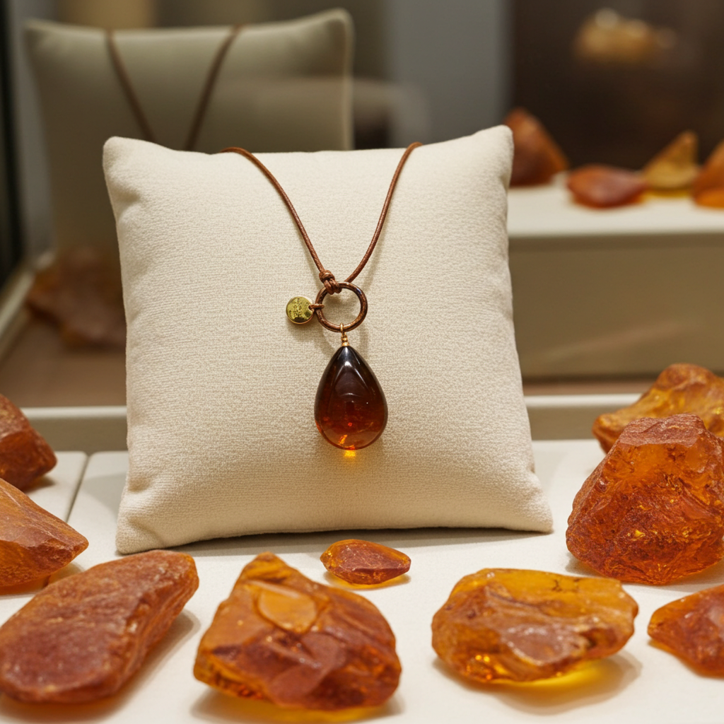 Baltic amber necklace, genuine stone, gold plated